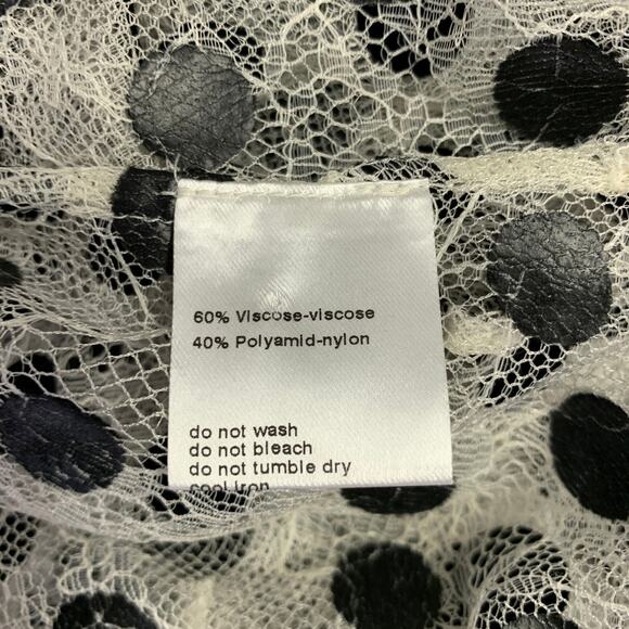 AKRIS Size 4 Off White Black Viscose Blend Polka Dot Collarless Blouse - Picture 7 of 8